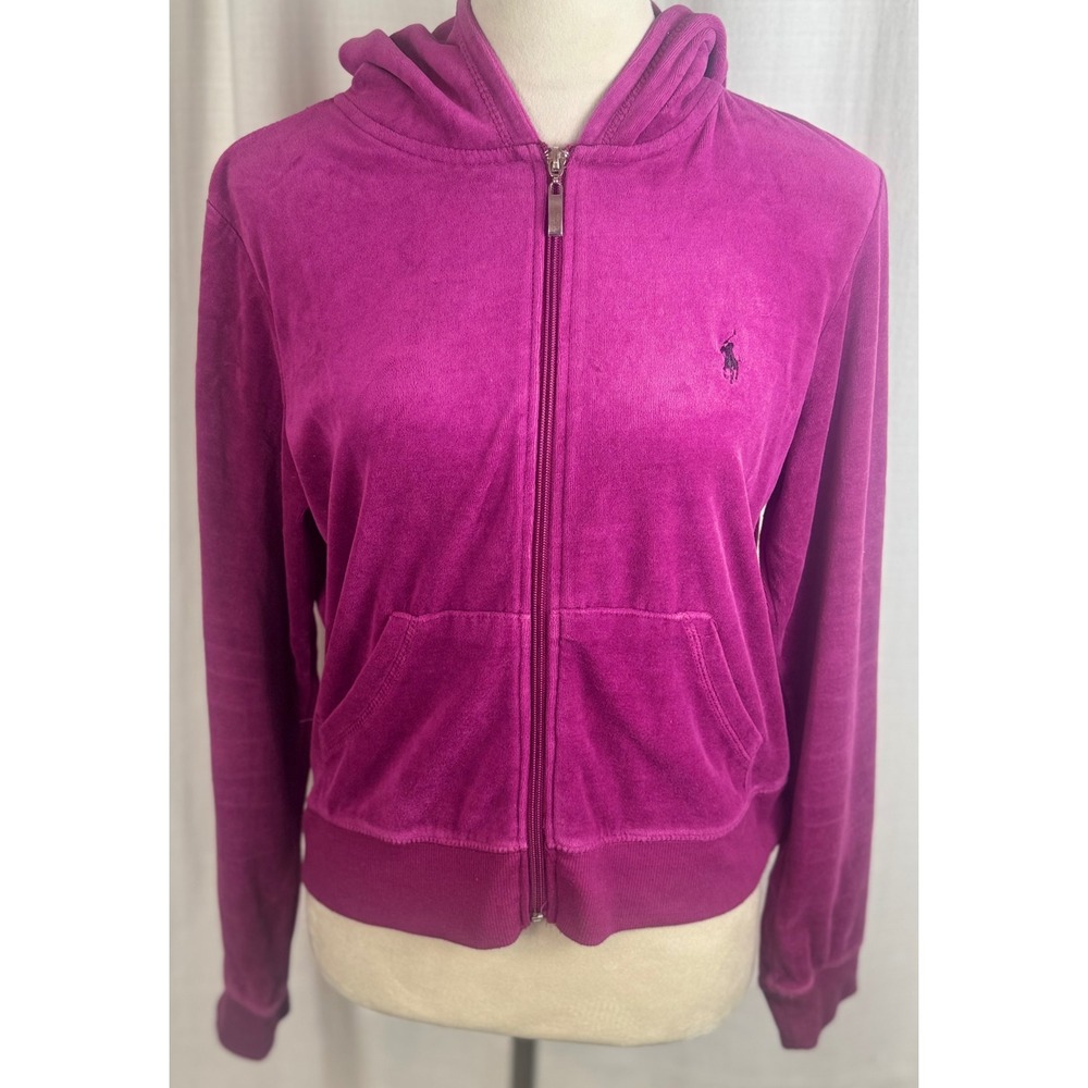 Polo Ralph Lauren Velour Full Zip Hoodie Magenta Purple Women XL